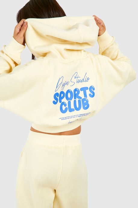 DSGN Studio Sports Club Bubble Slogan Deep Hem Zip Through Hoodie - Image 2