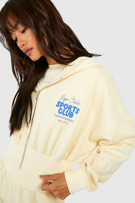 DSGN Studio Sports Club Bubble Slogan Deep Hem Zip Through Hoodie - Image 4