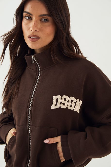 DSGN Studio Cord Applique Zip Through Bomber Sweatshirt - Image 4