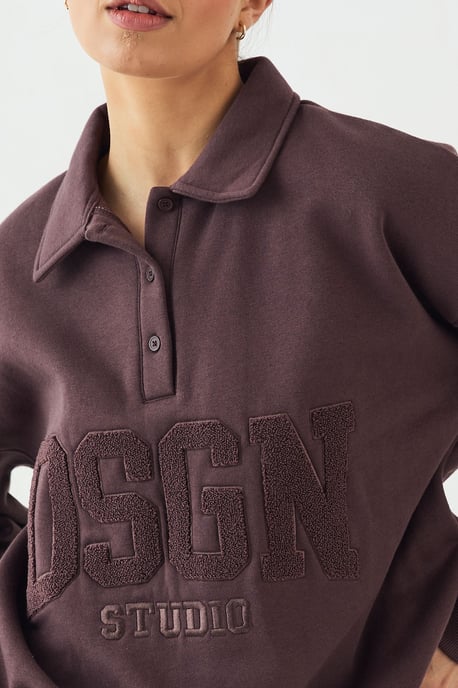 DSGN Studio Towelling Applique Collared Rugby Sweatshirt - Image 4