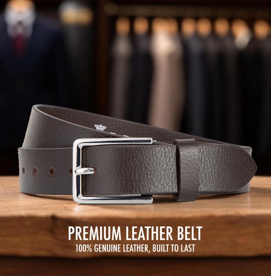 Men's Brown Leather Belts, Genuine Leather belt 1.25" Width - Image 4