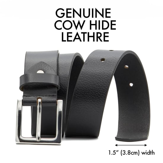 Men's Leather Belts, Premium Genuine Leather belt 1.5" Width in Black - Image 2