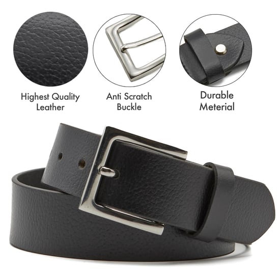 Men's Leather Belts, Premium Genuine Leather belt 1.5" Width in Black - Image 3