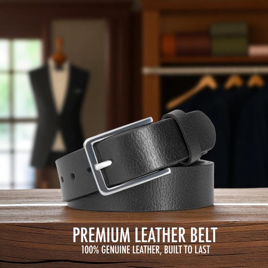 Men's Black Leather Belts, Genuine Leather belt 1.25" Width - Image 4
