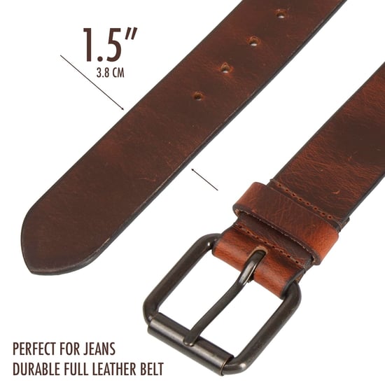 Men's Genuine Leather Belts Full Grain 1.5" Jeans Belt in Brown - Image 4