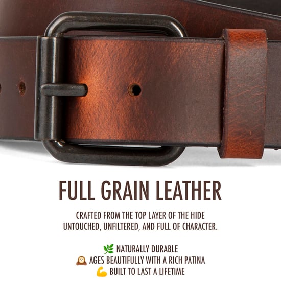 Men's Genuine Leather Belts Full Grain 1.5" Jeans Belt in Brown - Image 5