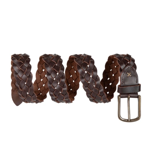 Men's Genuine Leather Braided Woven Belt 1.5" Width in Brown - Image 1