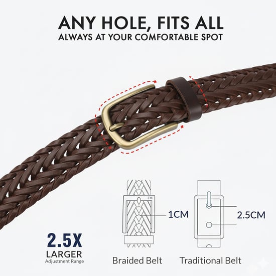 Men's Genuine Leather Braided Woven Belt 1.5" Width in Brown - Image 5