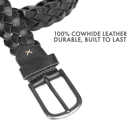 Men's Genuine Leather Braided Woven Belt 1.5" Width in Black - Image 3