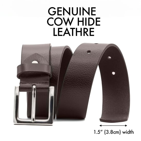 Men's Leather Belts, Premium Genuine Leather belt 1.5" Width in Brown - Image 2