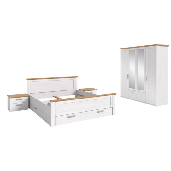 Furnilux Complete 5-delige slaapkamer-set met hoge kast en bed stijlvolle lorken look - Image 1