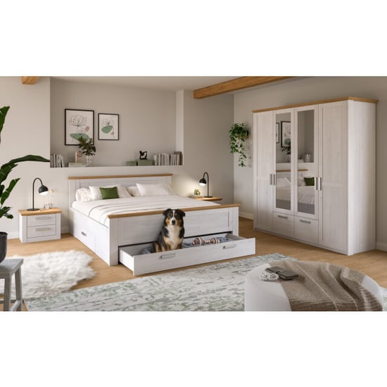 Furnilux Complete 5-delige slaapkamer-set met hoge kast en bed stijlvolle lorken look - Image 4