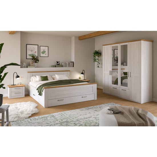 Furnilux Complete 5-delige slaapkamer-set met hoge kast en bed stijlvolle lorken look - Image 5