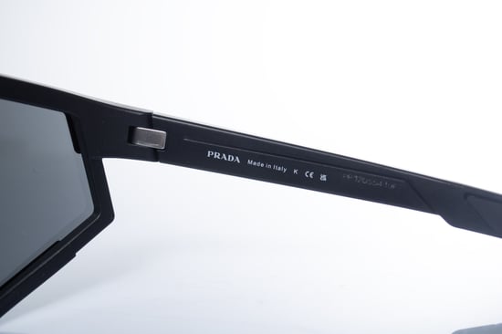 Prada, shield sunglasses in black - Image 6