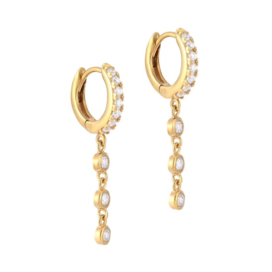 18ct Gold Plated CZ Bezel Charm Drop Hoops - Image 3