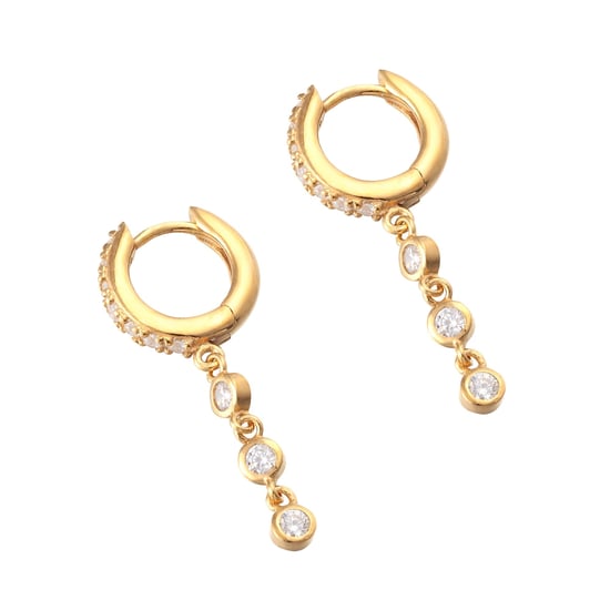 18ct Gold Plated CZ Bezel Charm Drop Hoops - Image 4