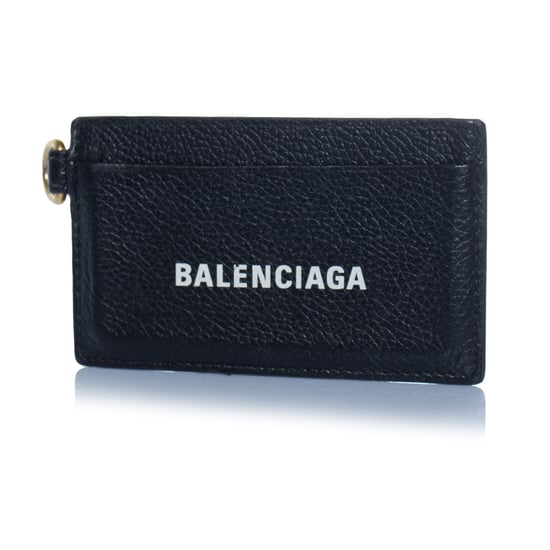 Balenciaga, black leather card holder with key ring - Image 1