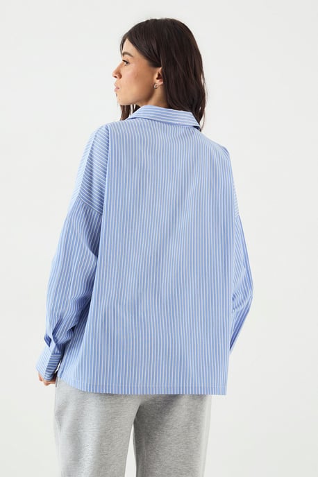 DSGN Studio Oversized Cotton Poplin Stripe Shirt - Image 2