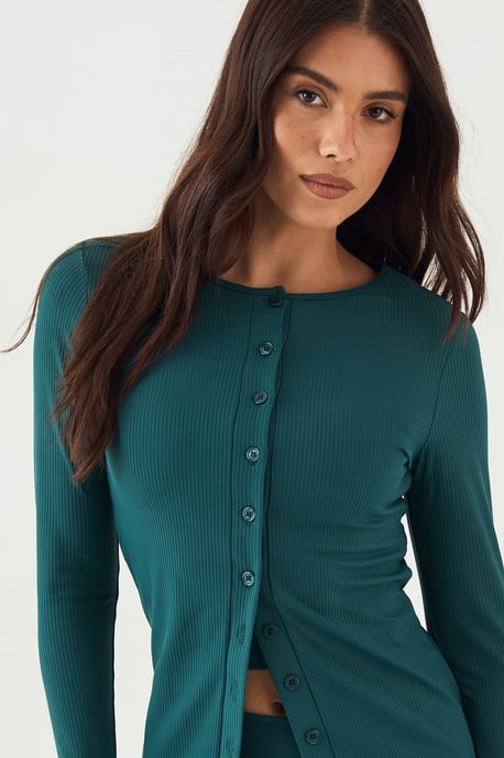 DSGN Studio Sculpt Rib Button Through Long Sleeve Top - Image 4