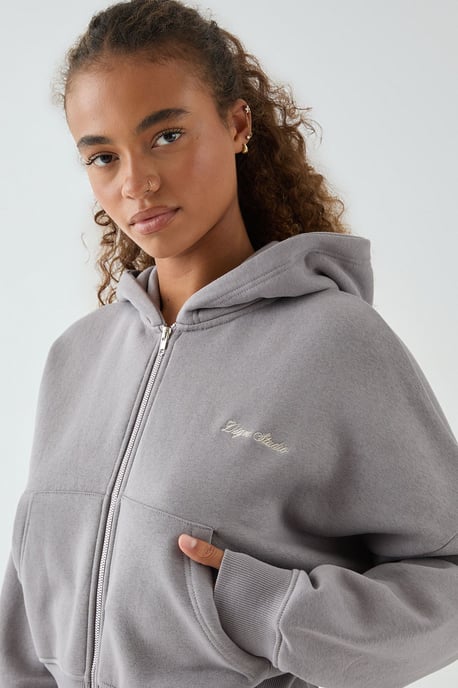 DSGN Studio Deep Hem Boxy Crop Zip Through Hooded Tracksuit - Image 4
