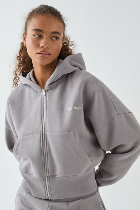 DSGN Studio Deep Hem Boxy Crop Zip Through Hooded Tracksuit - Image 5