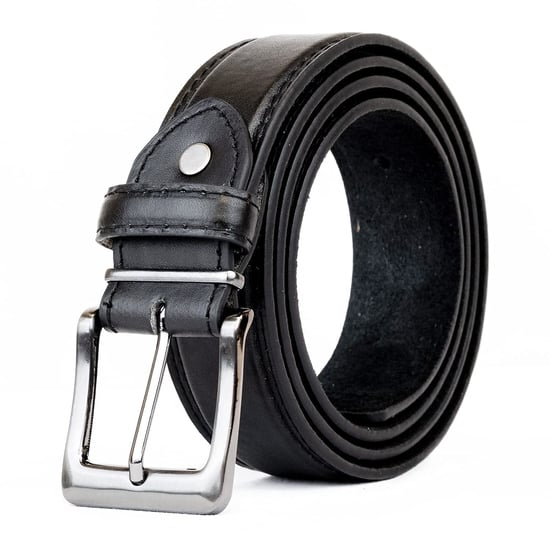 Men’s Belt – Double Stitched 1.25″ Leather Lined Belt in Black - Image 1