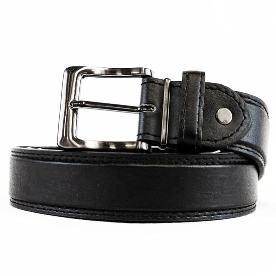 Men’s Belt – Double Stitched 1.25″ Leather Lined Belt in Black - Image 4