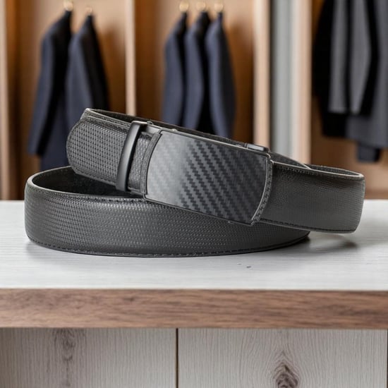 Men’s Ratchet Belt, Adjustable No-Hole Dress Belt 1.25" in Black - Image 2