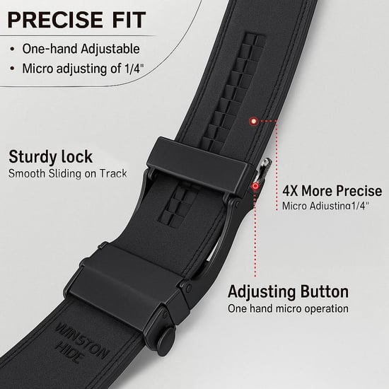 Men’s Ratchet Belt, Adjustable No-Hole Dress Belt 1.25" in Black - Image 4
