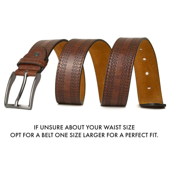 Men's Leather Lined Belt with Decorative Pattern in Brown - Image 2
