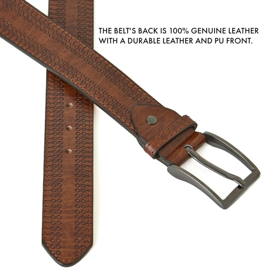 Men's Leather Lined Belt with Decorative Pattern in Brown - Image 3