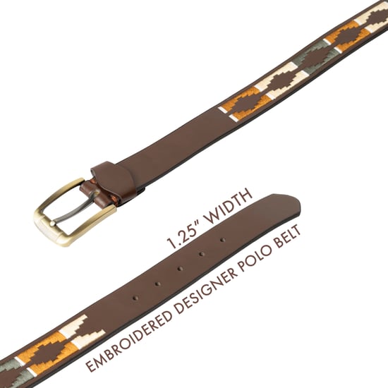 Men’s Polo Leather Belt with Colourful Embroidered Stitching in Green - Image 4