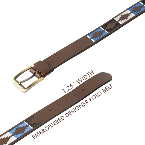 Men’s Polo Leather Belt with Colourful Embroidered Stitching in Navy - Image 4