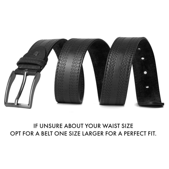 Men's Leather Lined Belt with Decorative Pattern in Black - Image 2