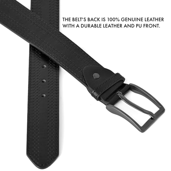 Men's Leather Lined Belt with Decorative Pattern in Black - Image 3