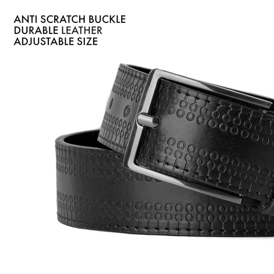 Men's Leather Lined Belt with Decorative Pattern in Black - Image 4