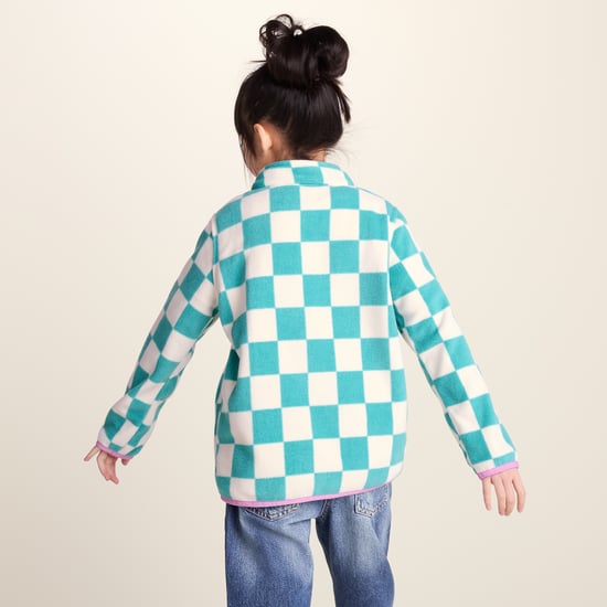 Brecknock Kids Shaun the Sheep Fleece Zip Neck - Spearmint/Woolly Checkerboard - Image 2