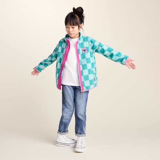 Lacaune Kids Shaun the Sheep Fleece Zip Jacket - Spearmint/Bubblegum Checkerboard - Image 1