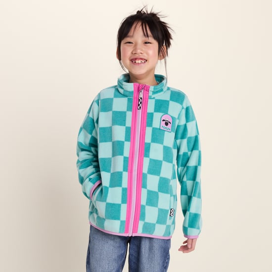 Lacaune Kids Shaun the Sheep Fleece Zip Jacket - Spearmint/Bubblegum Checkerboard - Image 3
