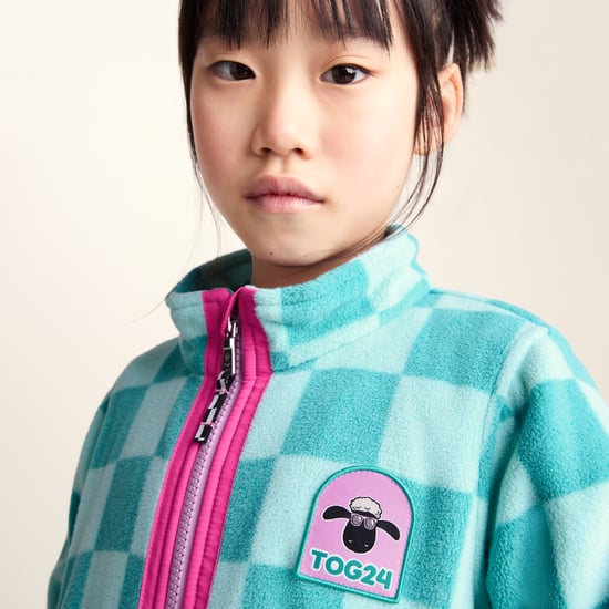 Lacaune Kids Shaun the Sheep Fleece Zip Jacket - Spearmint/Bubblegum Checkerboard - Image 6