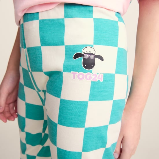 Harri Kids Shaun the Sheep Legging - Spearmint Woolly Checkerboard - Image 6