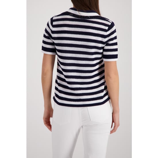 Monari  ajour polo jumper with rhinestones 410906 756 striped - Image 4