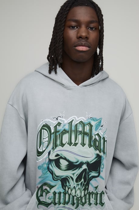 Oversized Euphoric Skull Graphic Washed Hoodie - Image 3