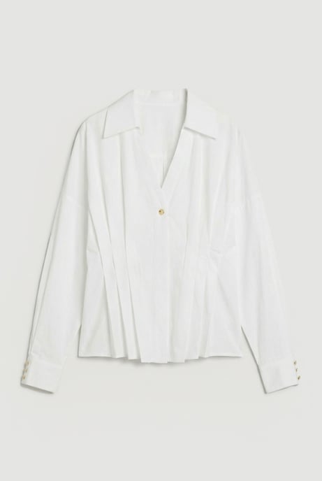 Cotton Pleated Detail Long Sleeve Shirt - Image 1
