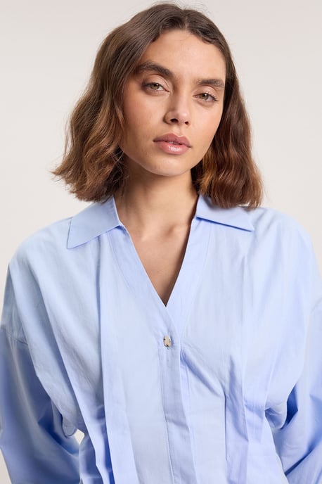 Cotton Pleated Detail Long Sleeve Shirt - Image 2