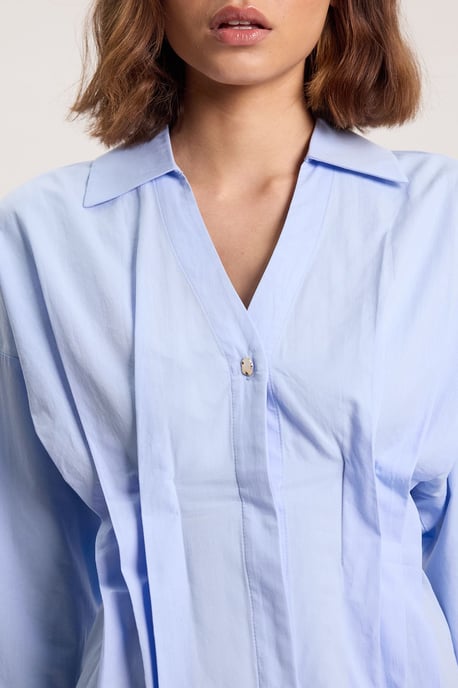 Cotton Pleated Detail Long Sleeve Shirt - Image 3