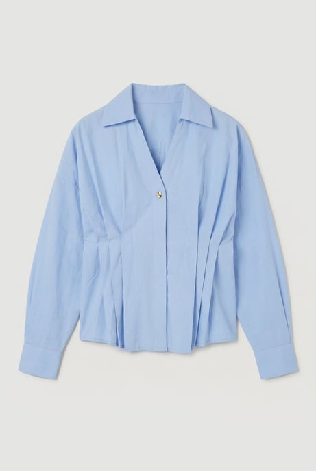 Cotton Pleated Detail Long Sleeve Shirt - Image 4