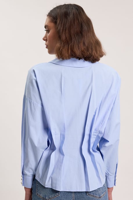 Cotton Pleated Detail Long Sleeve Shirt - Image 5