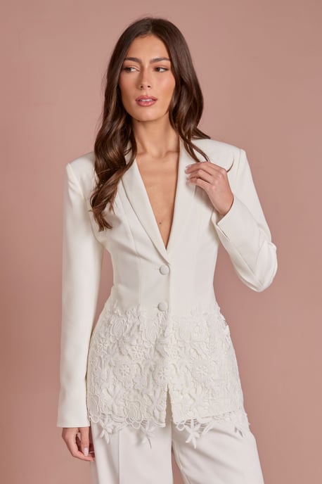 Single Breasted Lace Trim Fitted Blazer - Image 4