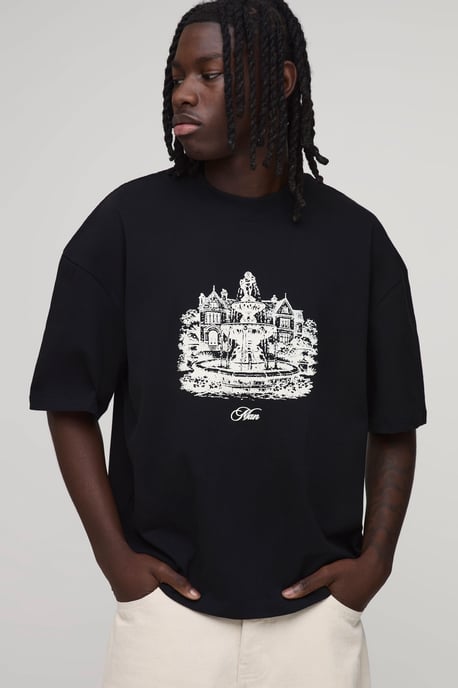 Oversized Boxy Fountain Print T-Shirt - Image 1